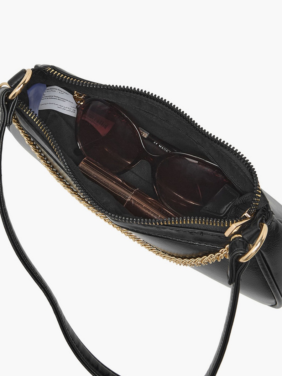 Chain Detail Shoulder Bag with Zip Closure