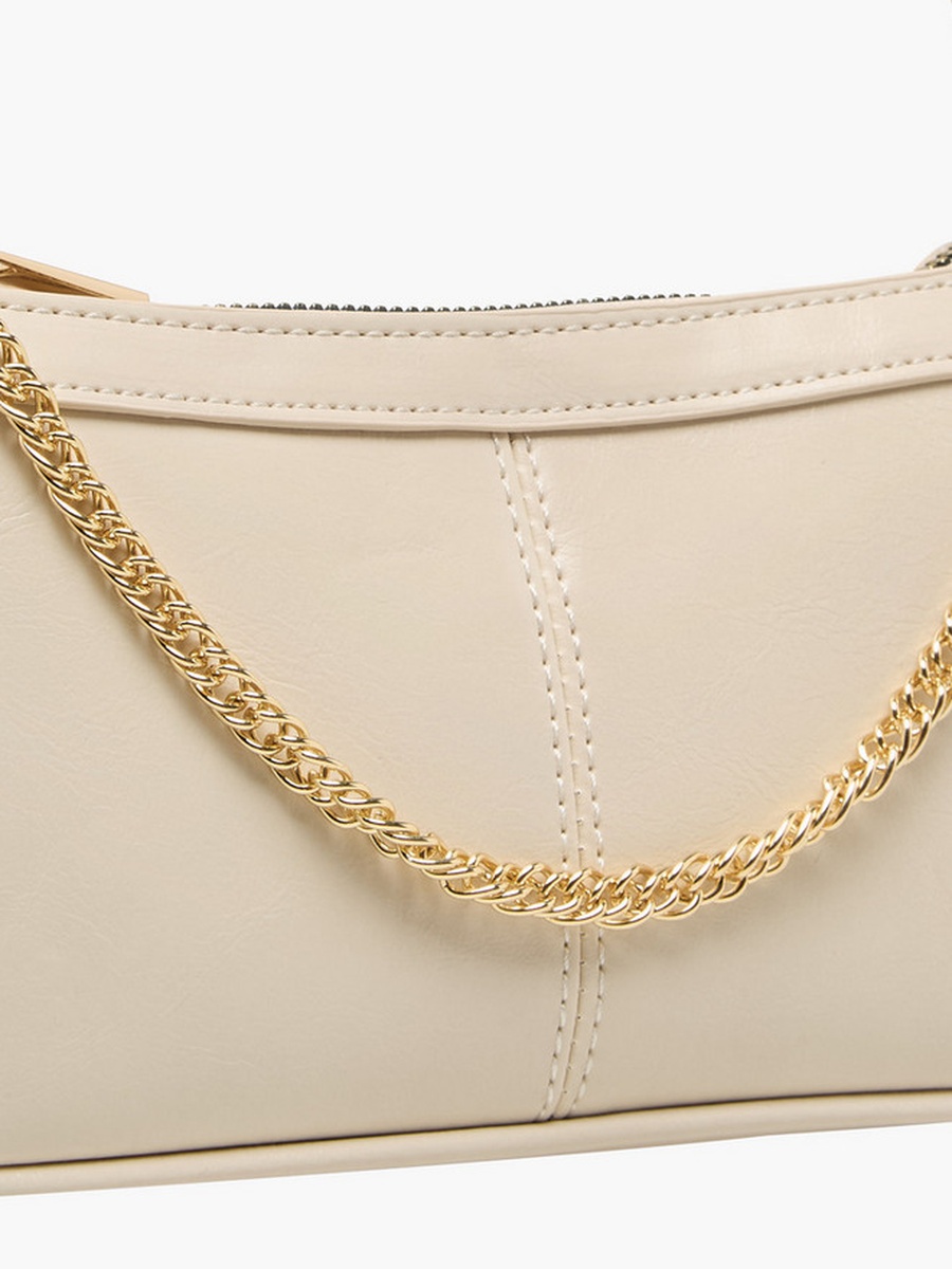Chain Detail Shoulder Bag with Zip Closure