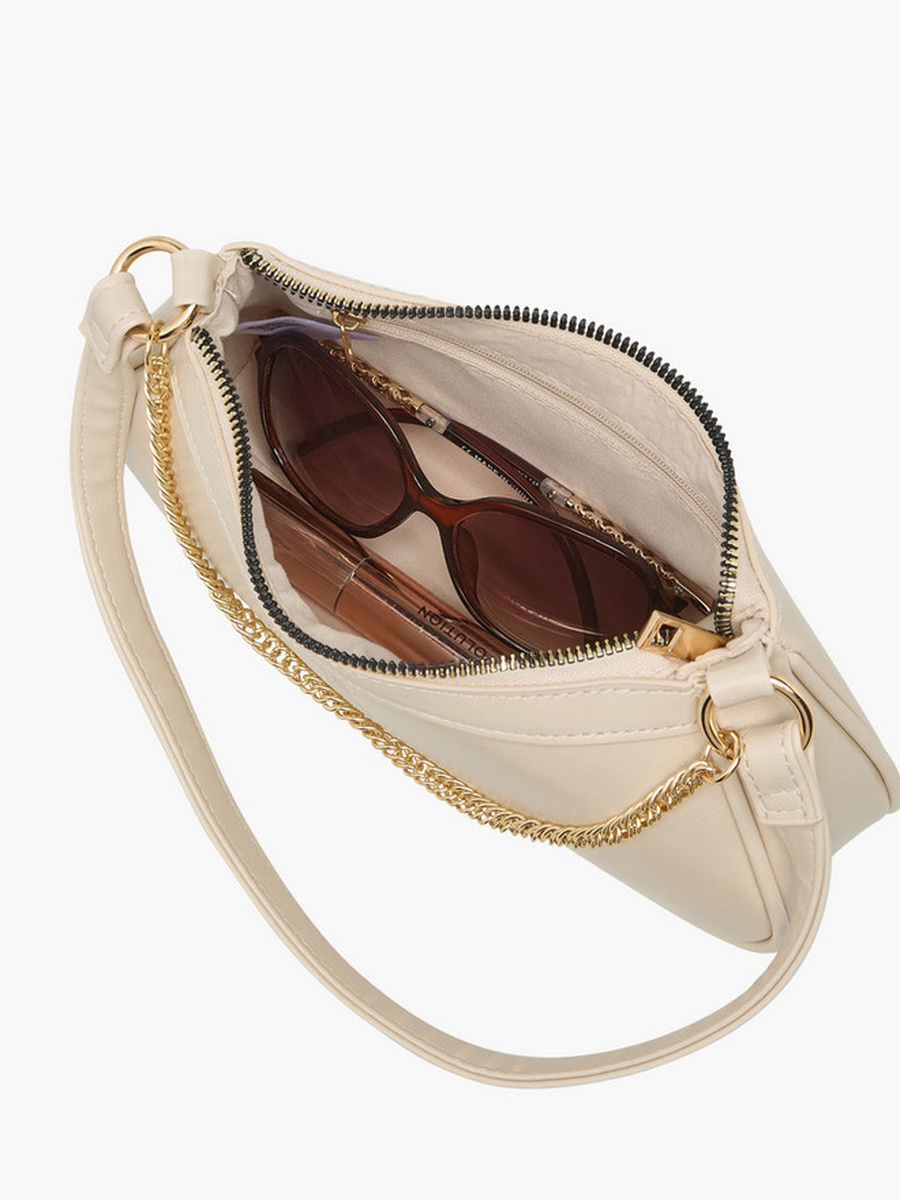 Chain Detail Shoulder Bag with Zip Closure