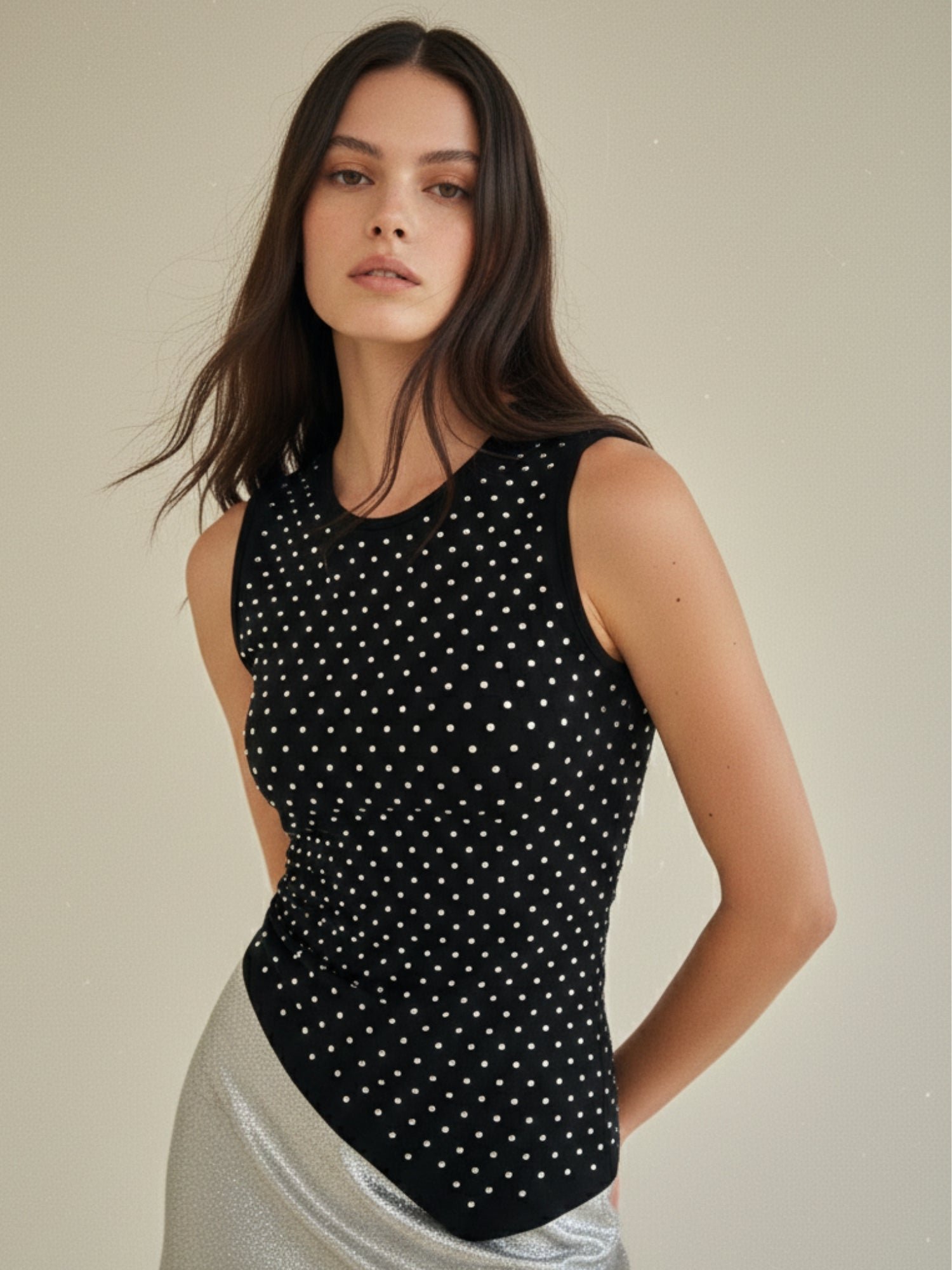 Black Sleeveless Embellished Asymmetric Top