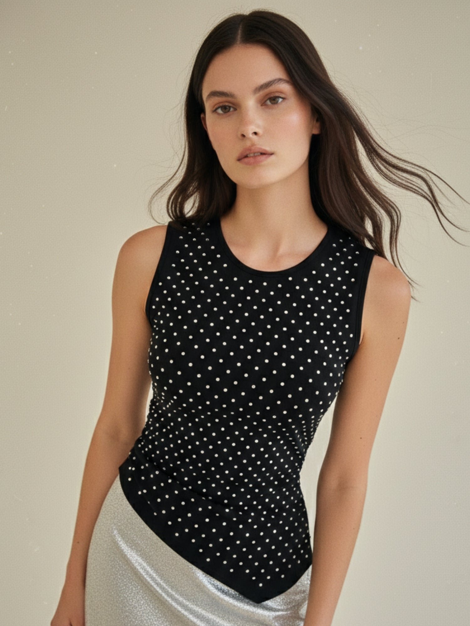 Black Sleeveless Embellished Asymmetric Top