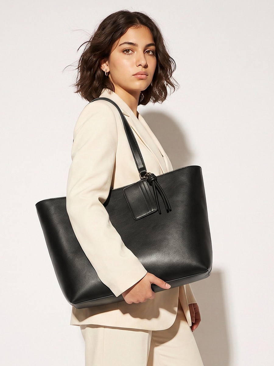 Tassel Detail Tote Bag with Button Closure