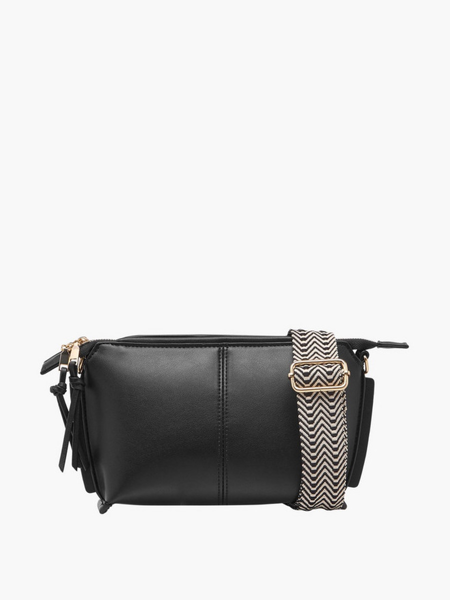 Textured Crossbody Bag with Printed Strap
