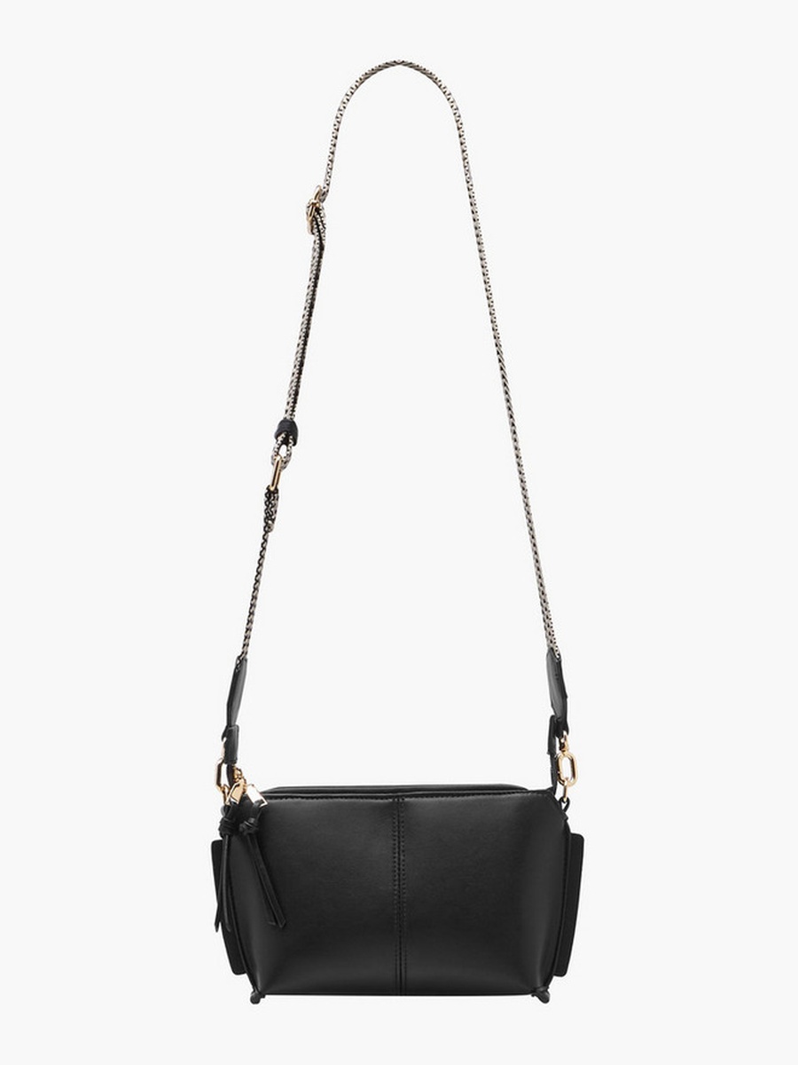 Textured Crossbody Bag with Printed Strap