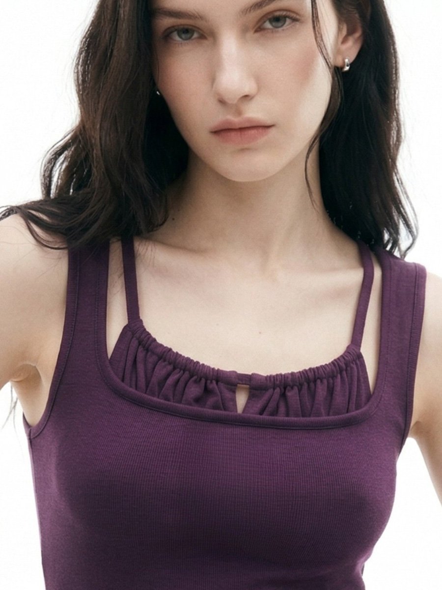Purple Ruched Sleeveless Tank Top
