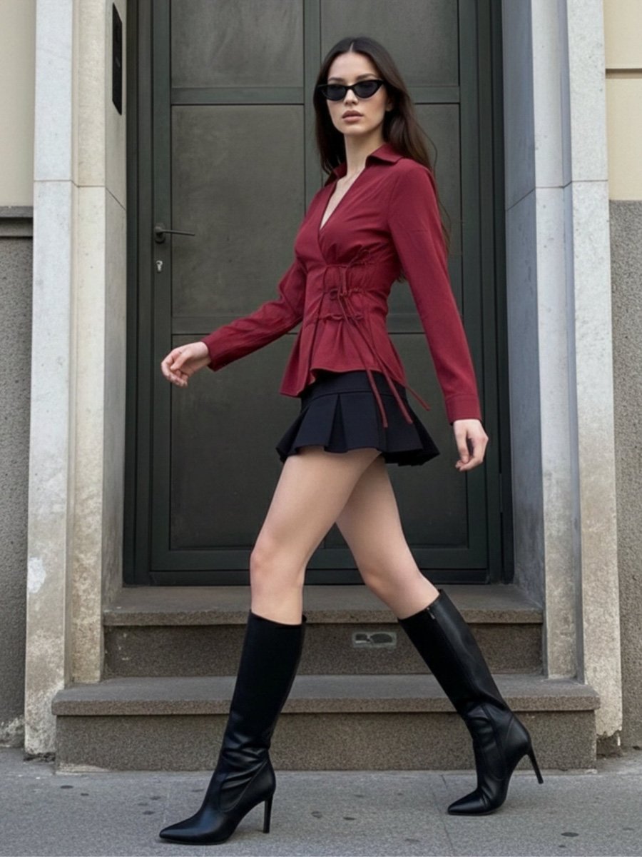 Maroon Long Sleeve Wrap Blouse