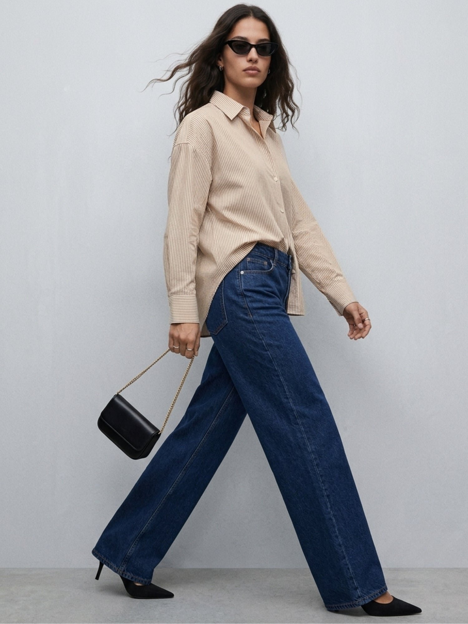Striped Long Sleeve Oversized Shirt - Brown