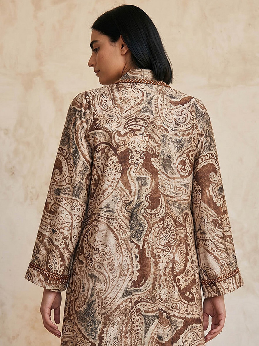 Relaxed Fit Longline Printed Open Front Shrug