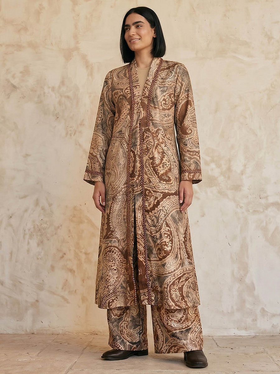 Relaxed Fit Longline Printed Open Front Shrug