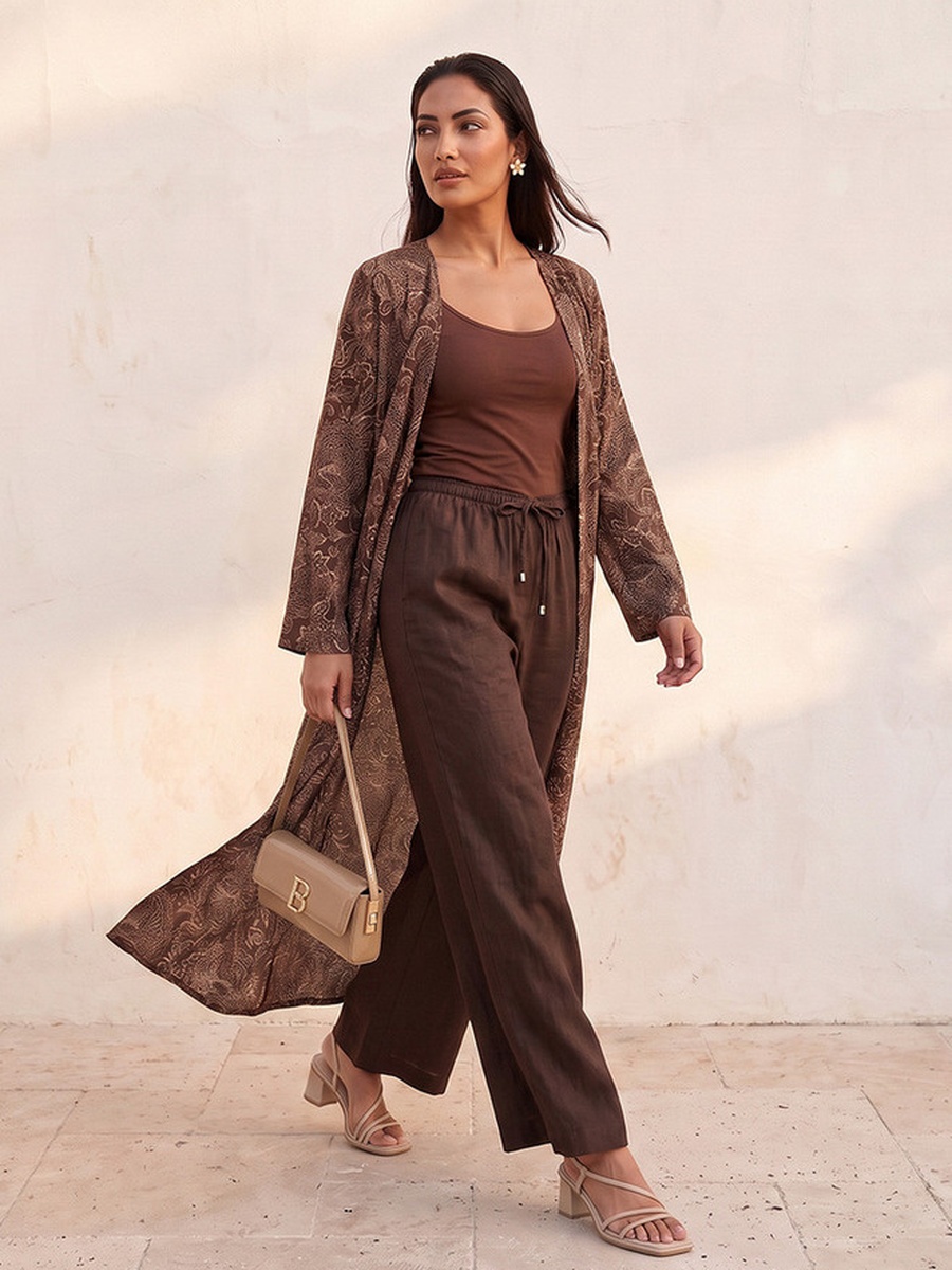 Paisley Print Longline Kimono Shrug
