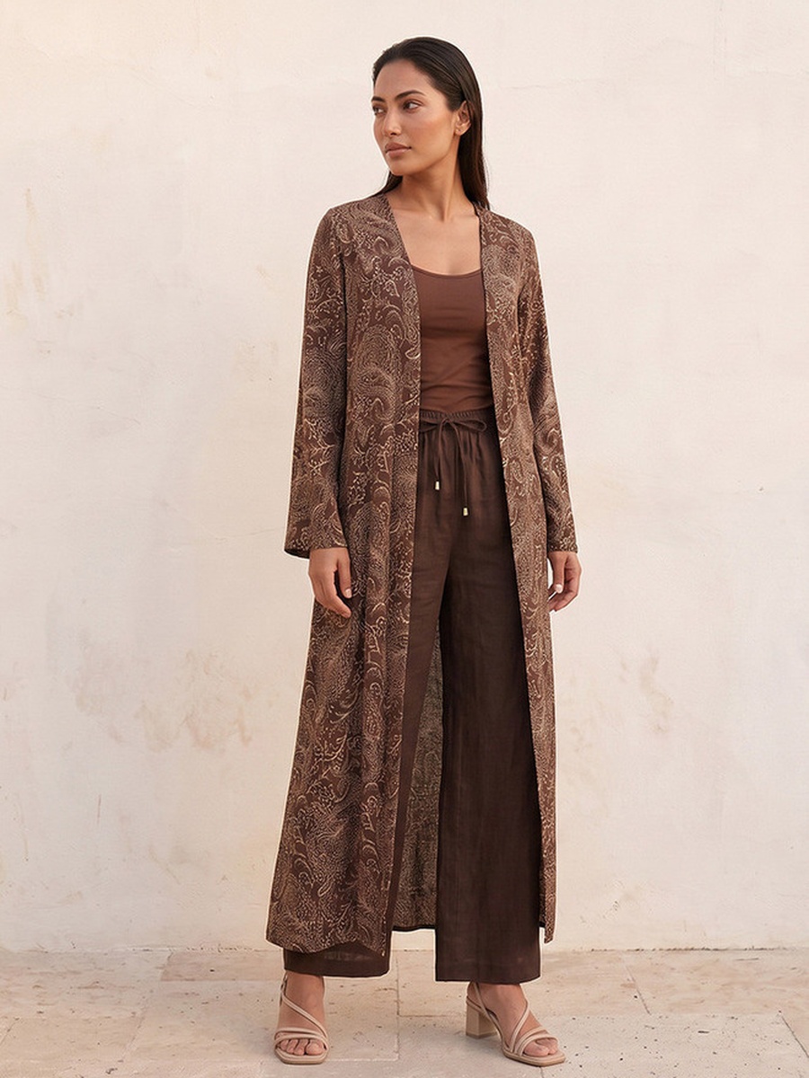 Paisley Print Longline Kimono Shrug