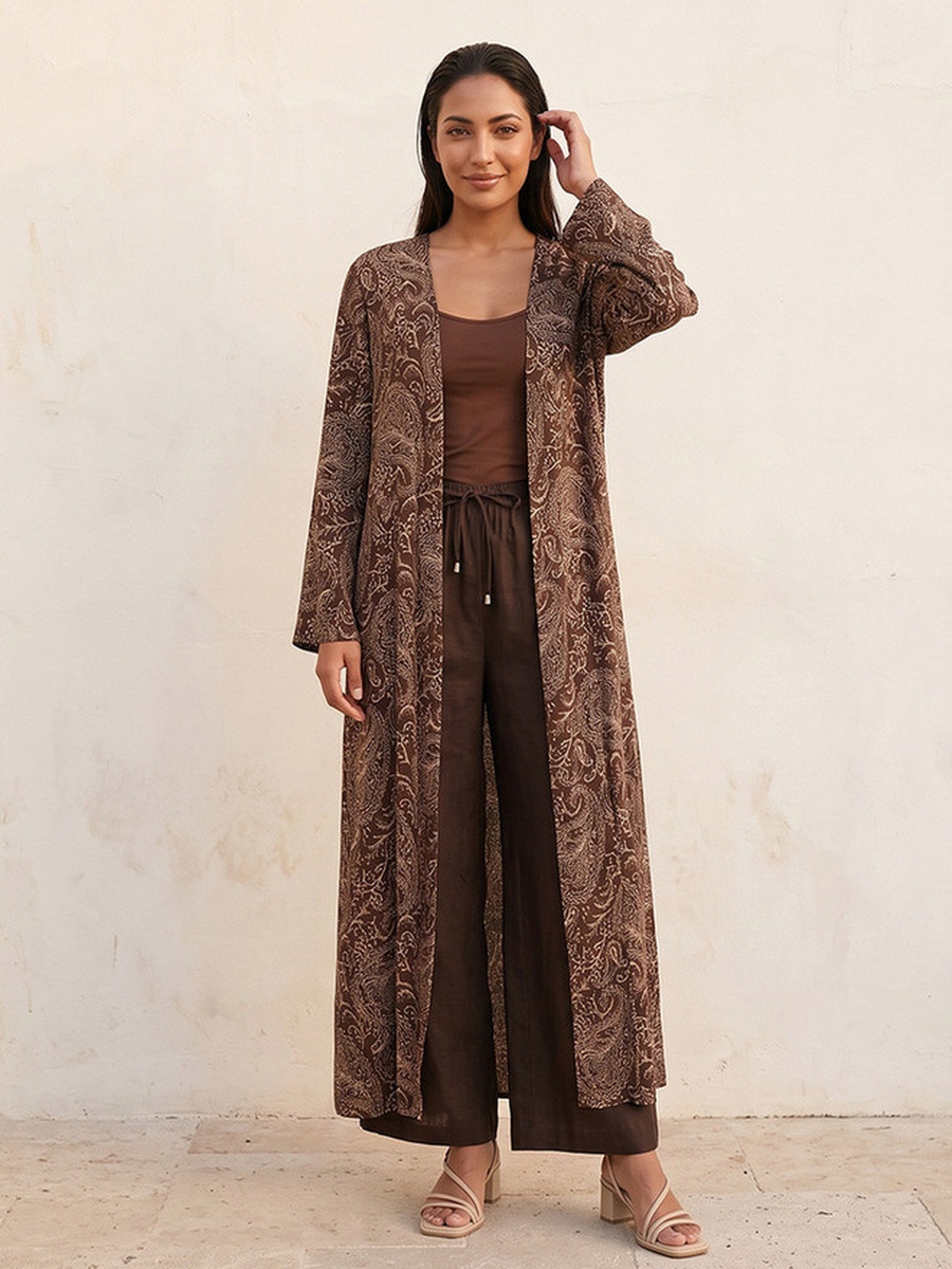 Paisley Print Longline Kimono Shrug