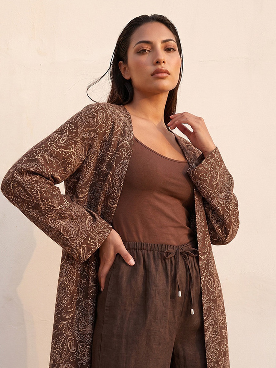 Paisley Print Longline Kimono Shrug