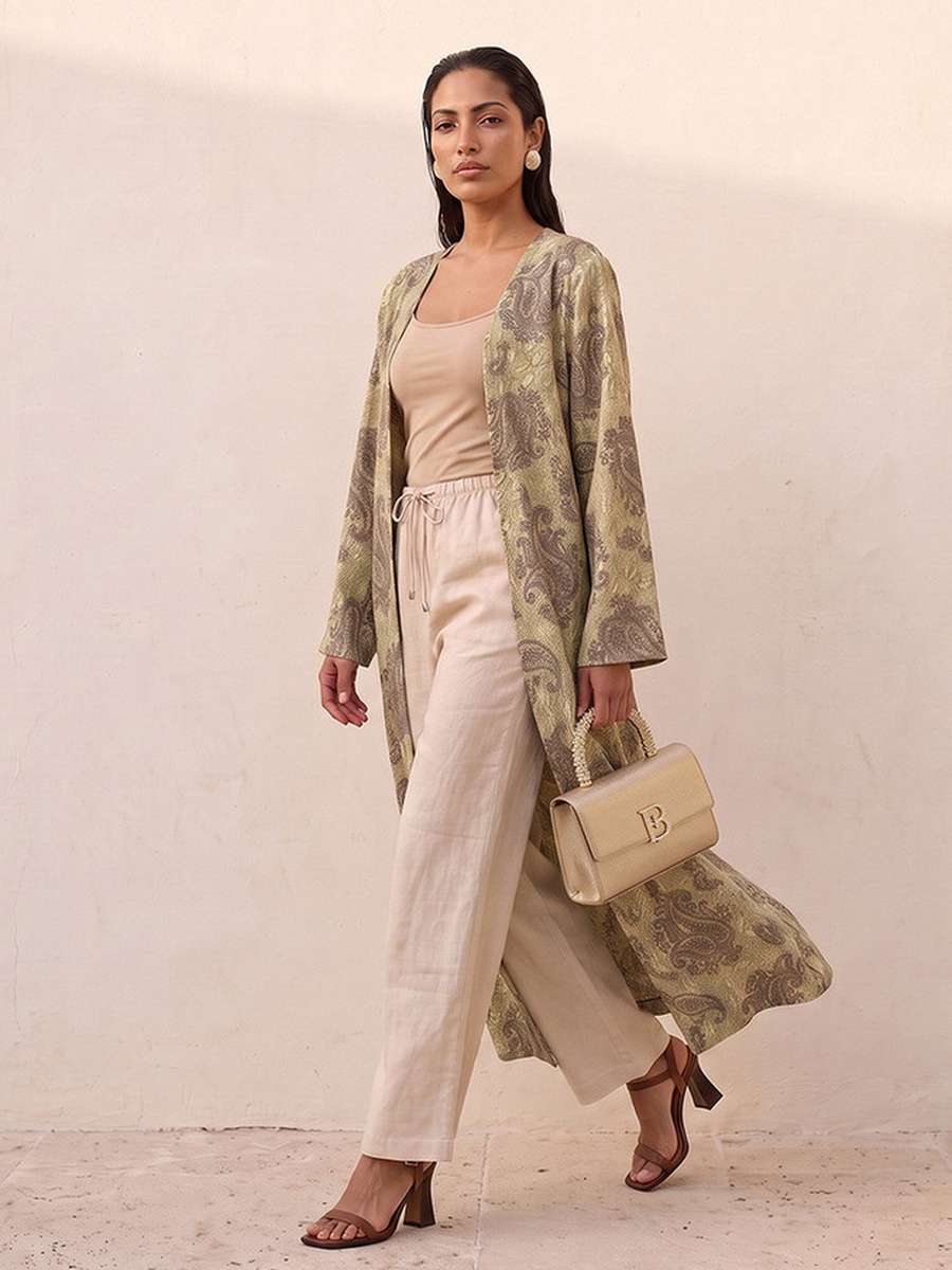 Paisley Print Longline Kimono Shrug