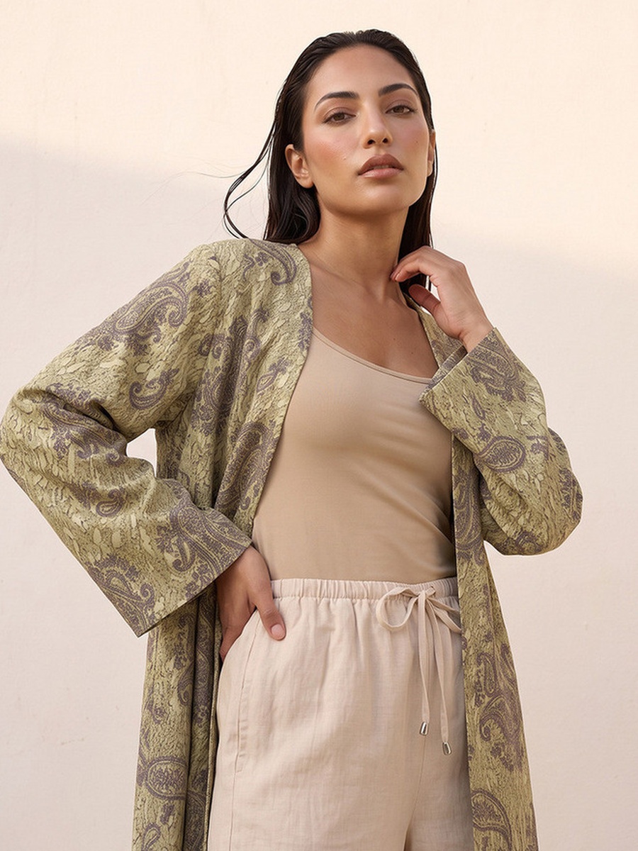 Paisley Print Longline Kimono Shrug