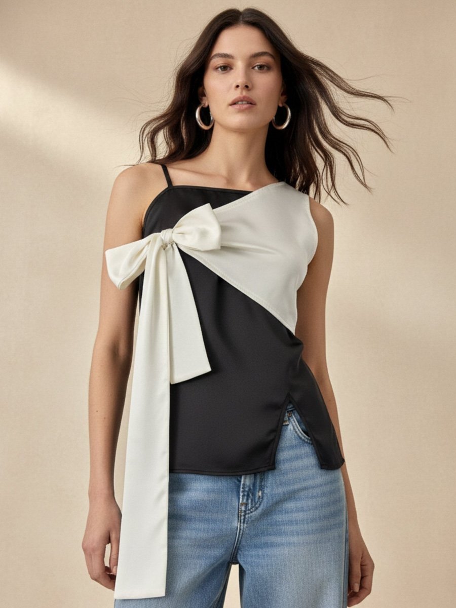 Bow Accent Strappy Blouse