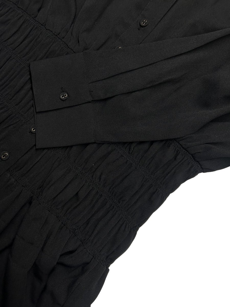 Black Full Sleeve Shirt With Smocking Details At Waist
