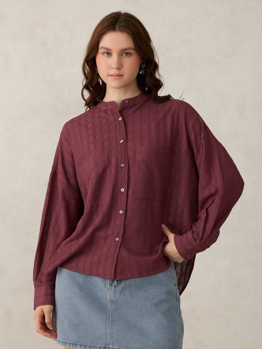 Textured Pink Long Sleeve Shirt
