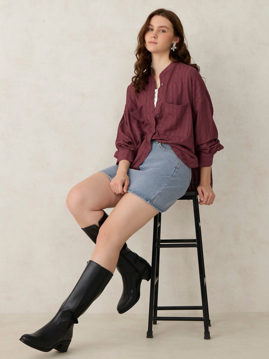Textured Pink Long Sleeve Shirt