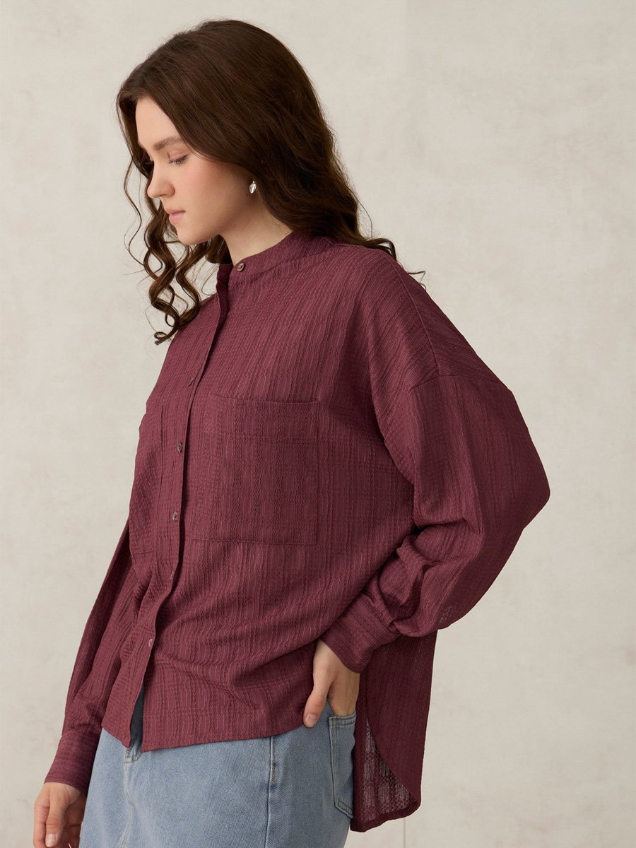 Textured Pink Long Sleeve Shirt