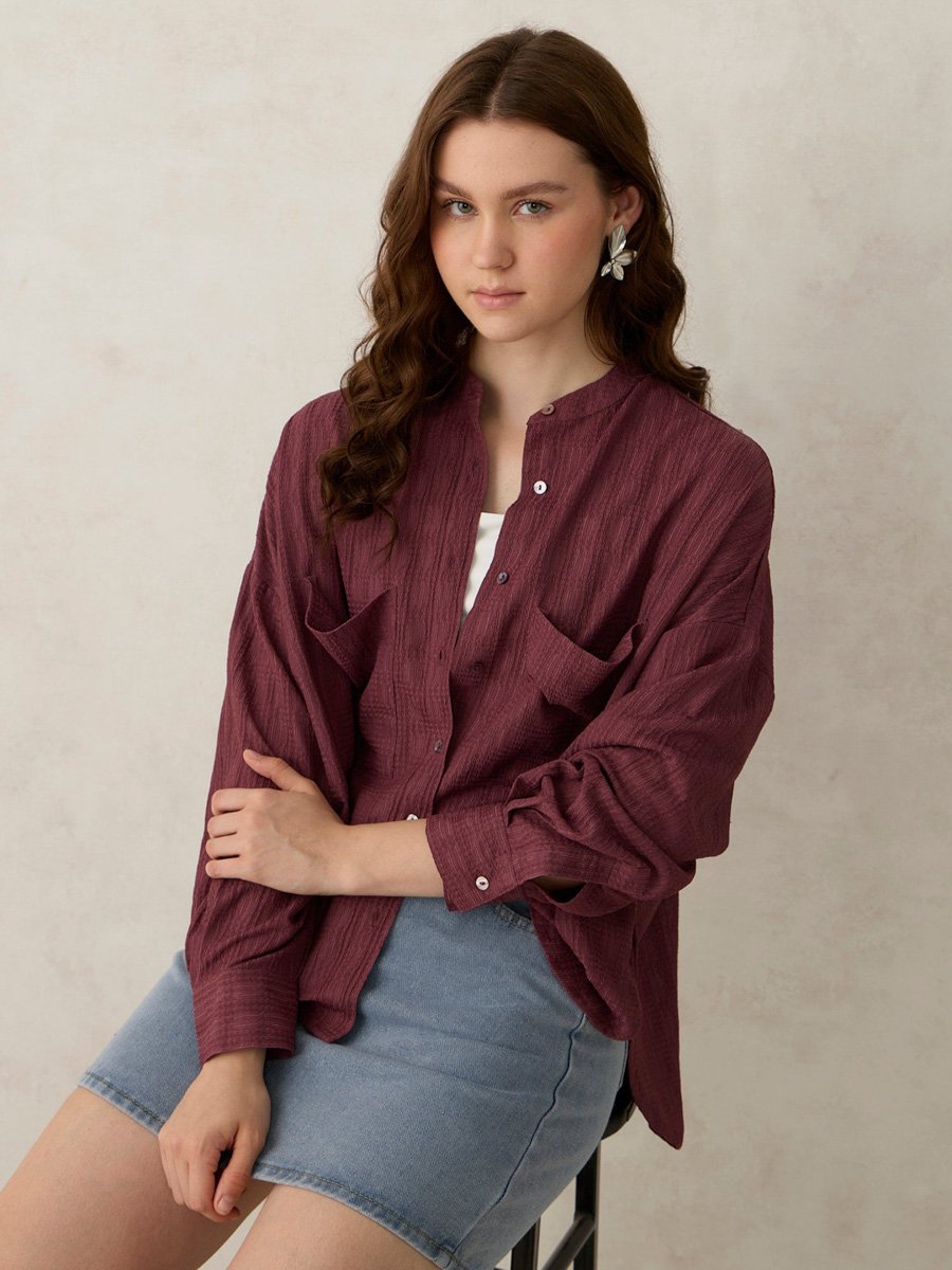 Textured Pink Long Sleeve Shirt