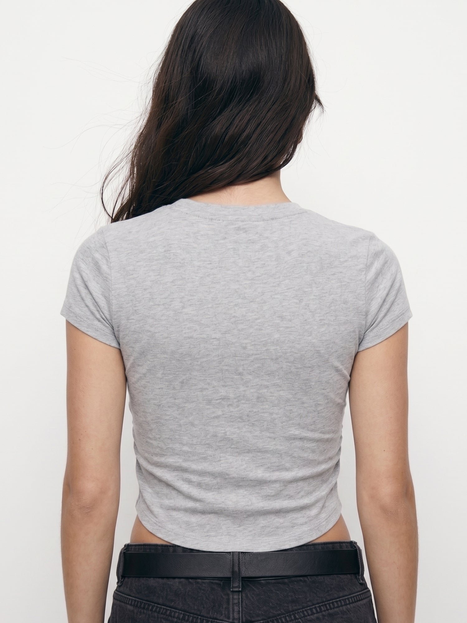Grey Short Sleeve V-Neck Crop Top