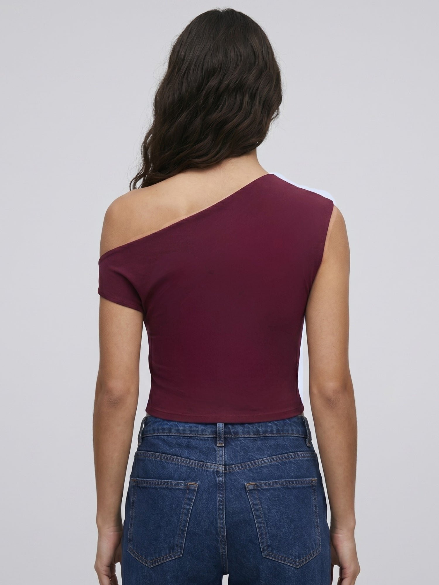 Burgundy Sleeveless Asymmetric Top with Buckle Detail