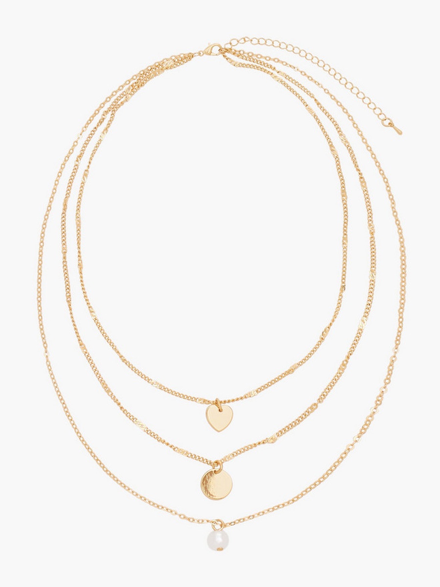 Gold Tone Layered Necklace with Pearl Charm