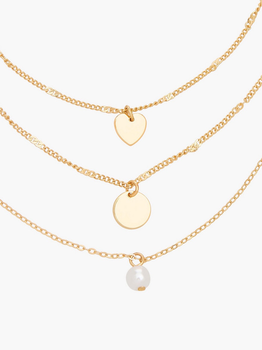 Gold Tone Layered Necklace with Pearl Charm