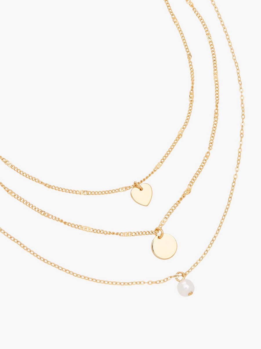 Gold Tone Layered Necklace with Pearl Charm