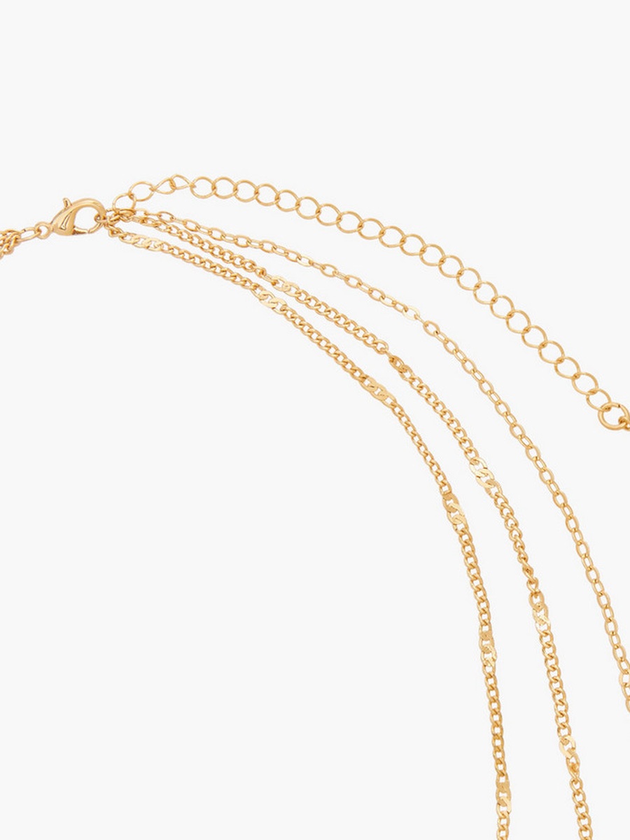 Gold Tone Layered Necklace with Pearl Charm