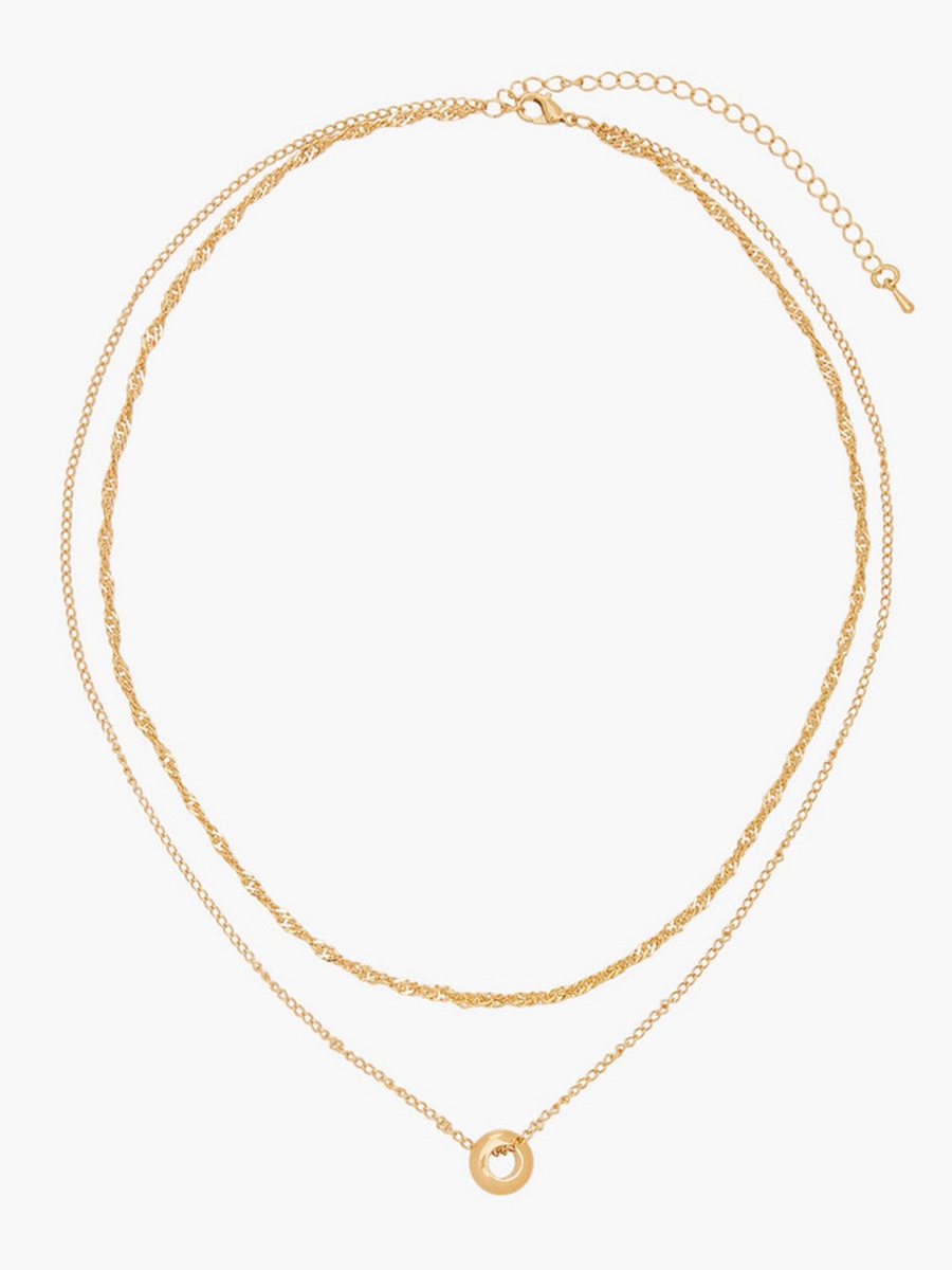 Gold Tone Layered Necklace with Loop Pendant