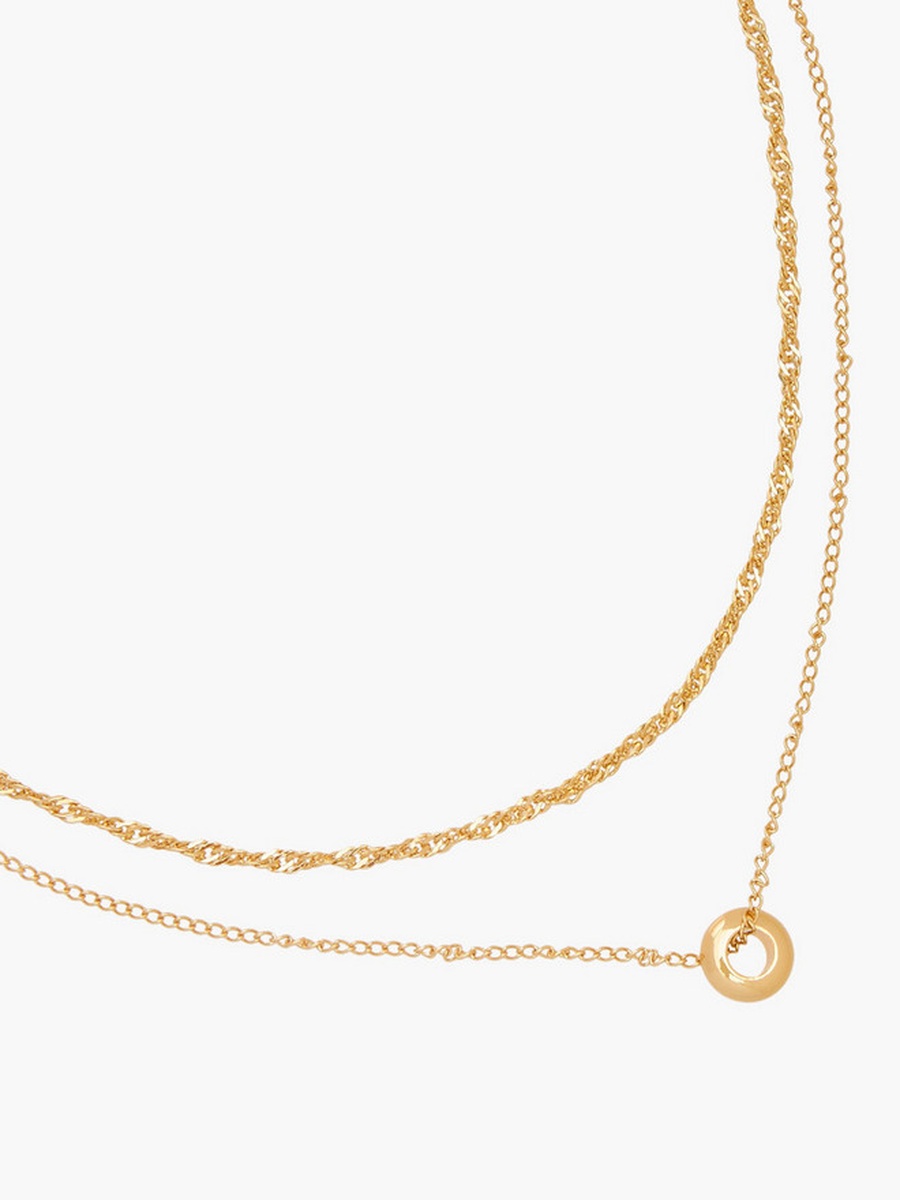 Gold Tone Layered Necklace with Loop Pendant