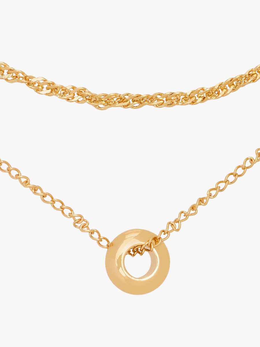 Gold Tone Layered Necklace with Loop Pendant