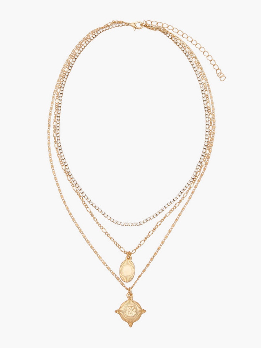 Gold Tone Layered Pendant Necklace with Embellishments