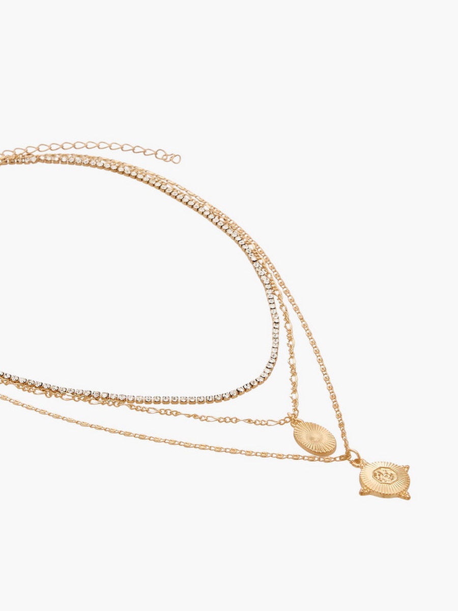 Gold Tone Layered Pendant Necklace with Embellishments