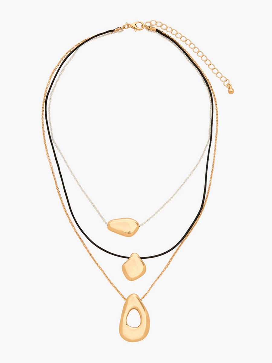 Metallic 3-Layer Corded Orb Necklace