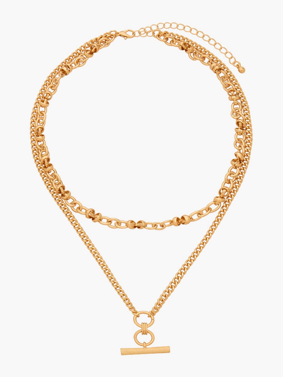 Gold Tone 2-Layer T-Bar Necklace