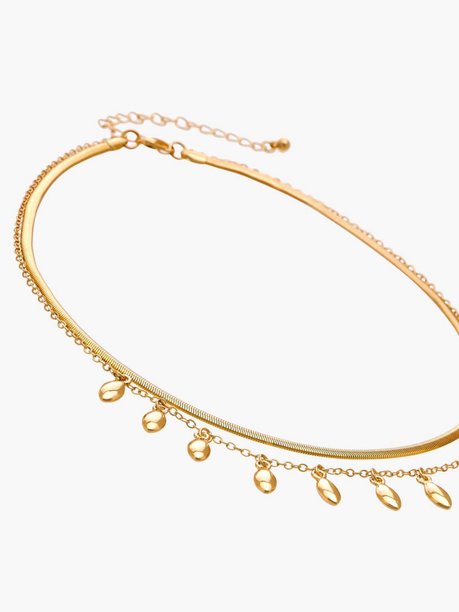Metallic Layered Necklace with Teardrop Pendant