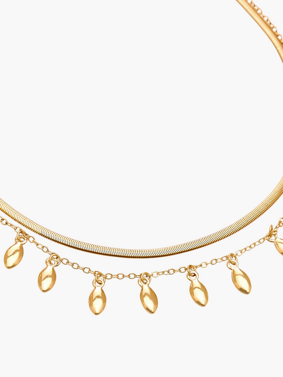 Metallic Layered Necklace with Teardrop Pendant