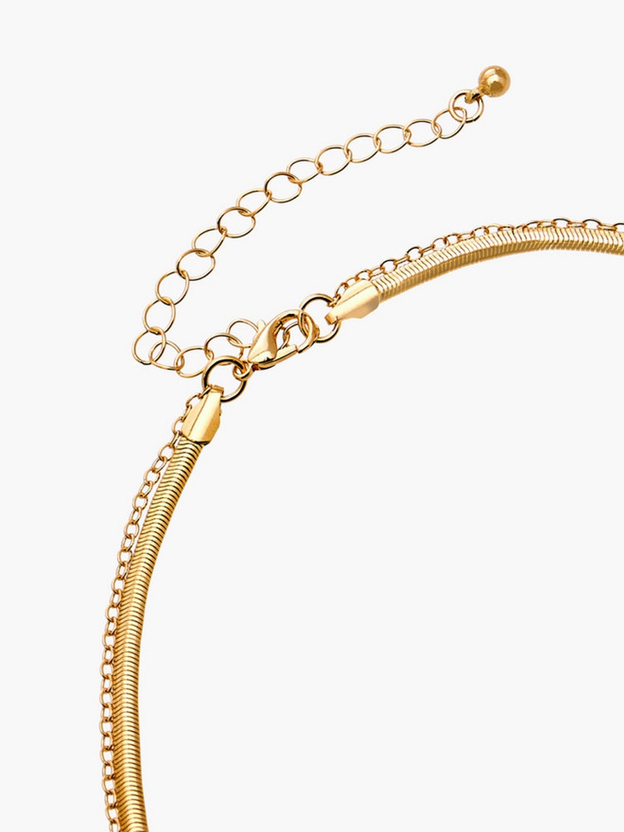 Metallic Layered Necklace with Teardrop Pendant