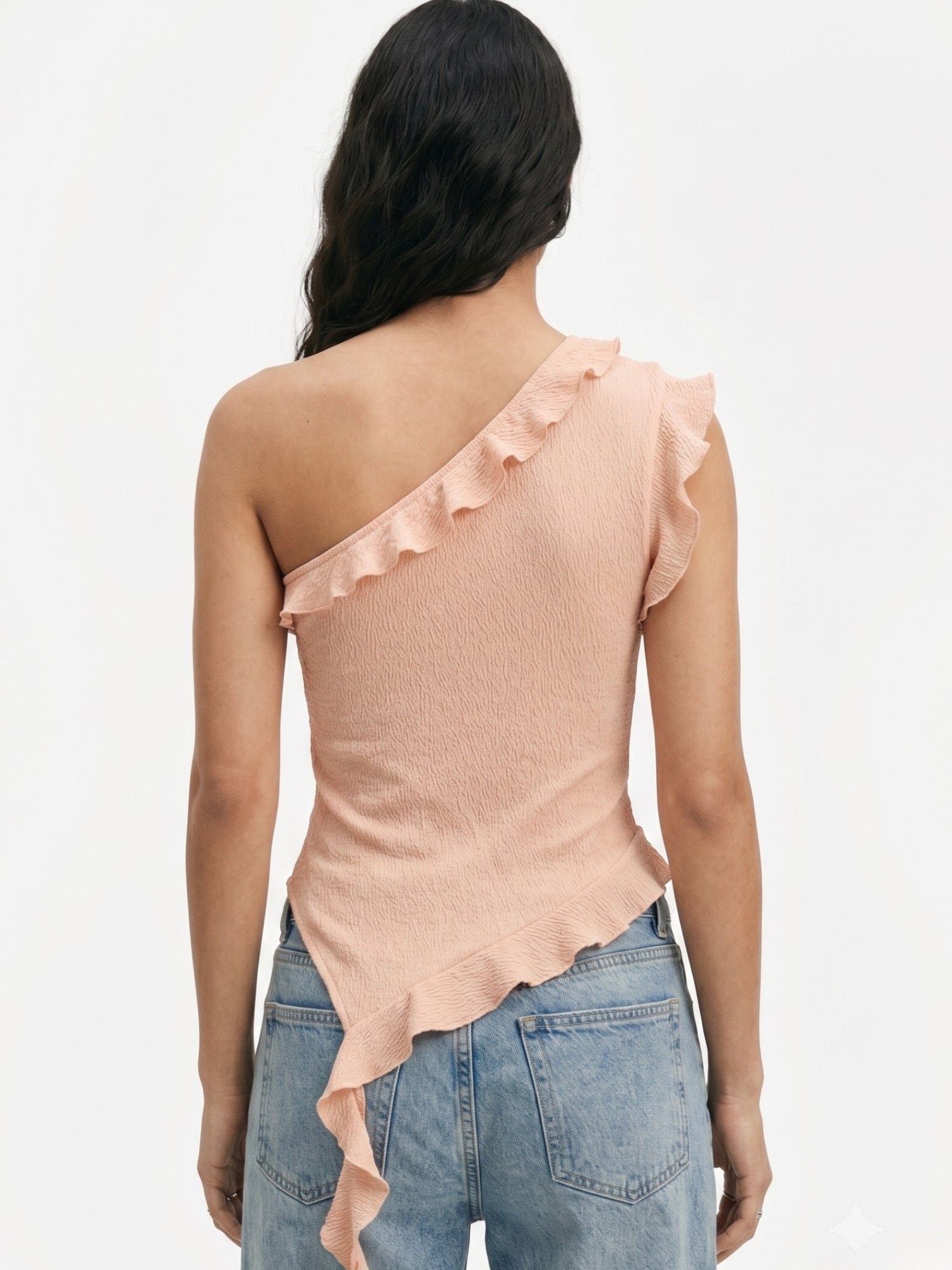Peach Sleeveless Asymmetric Ruffle Knit Top