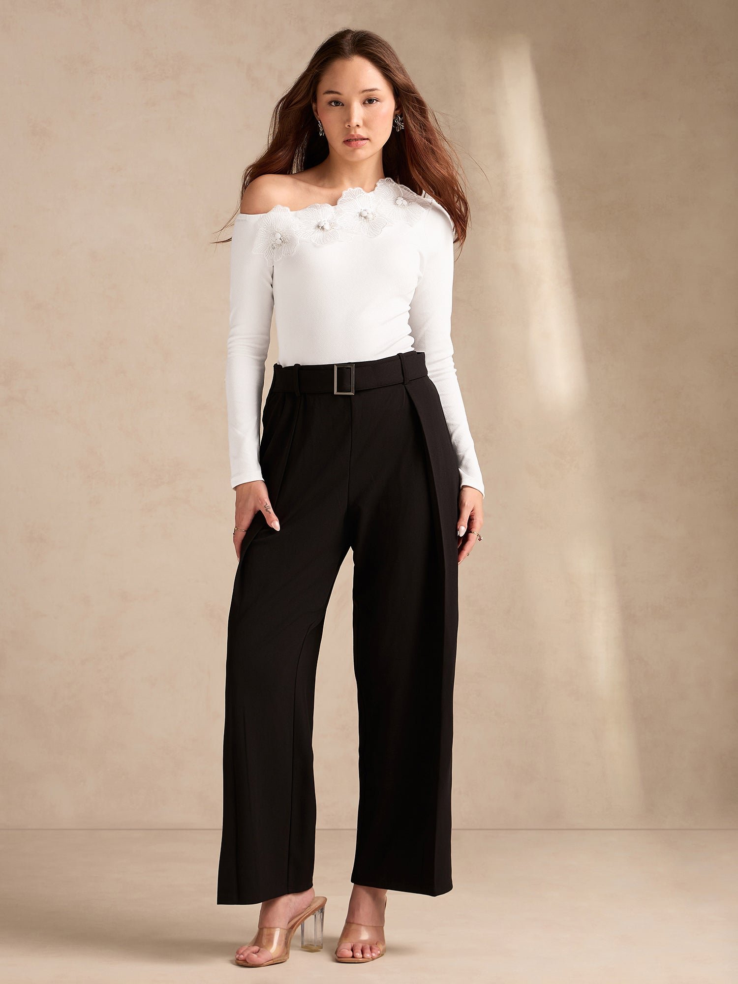 White Long Sleeve Off-Shoulder Top