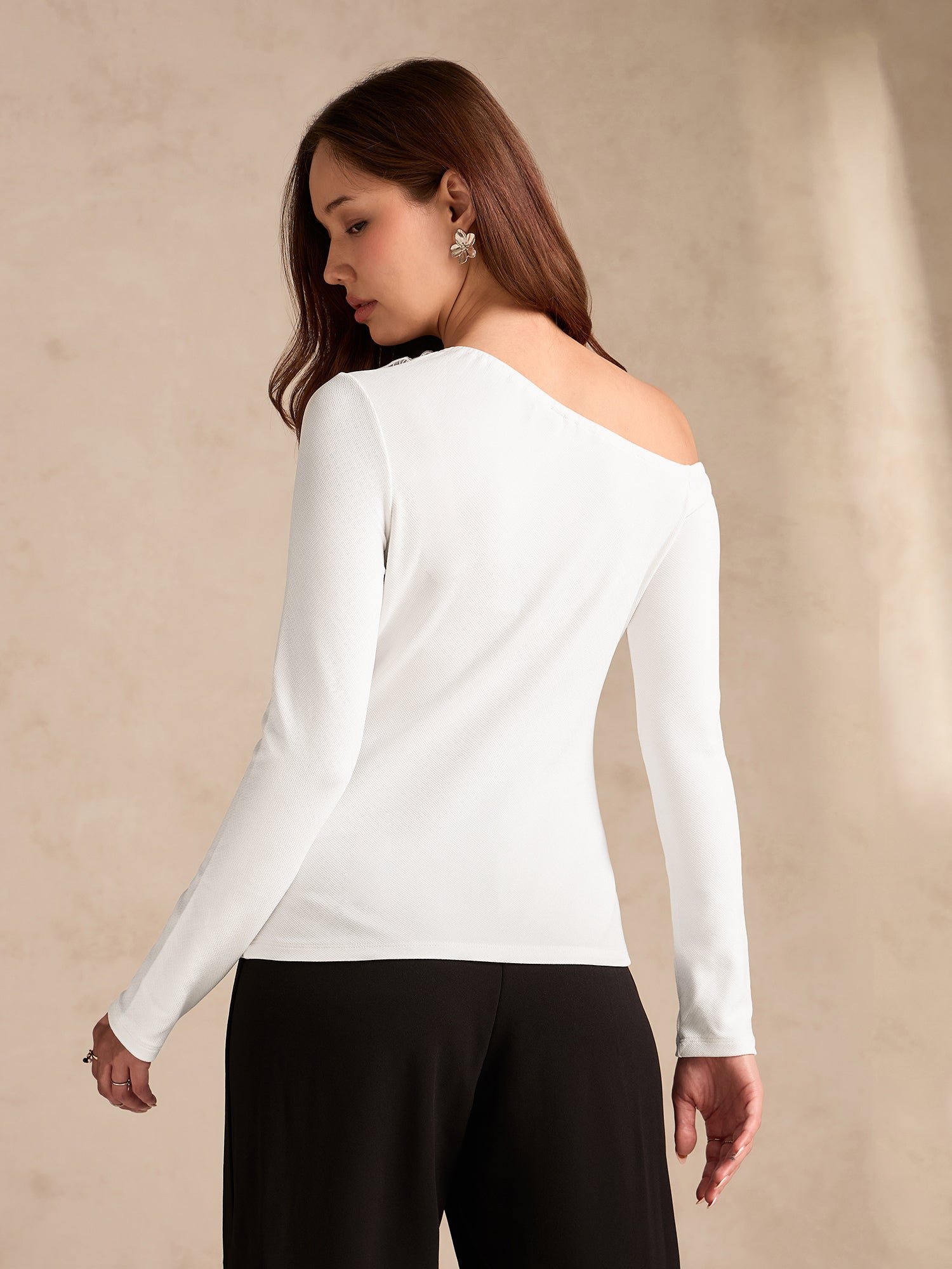 White Long Sleeve Off-Shoulder Top