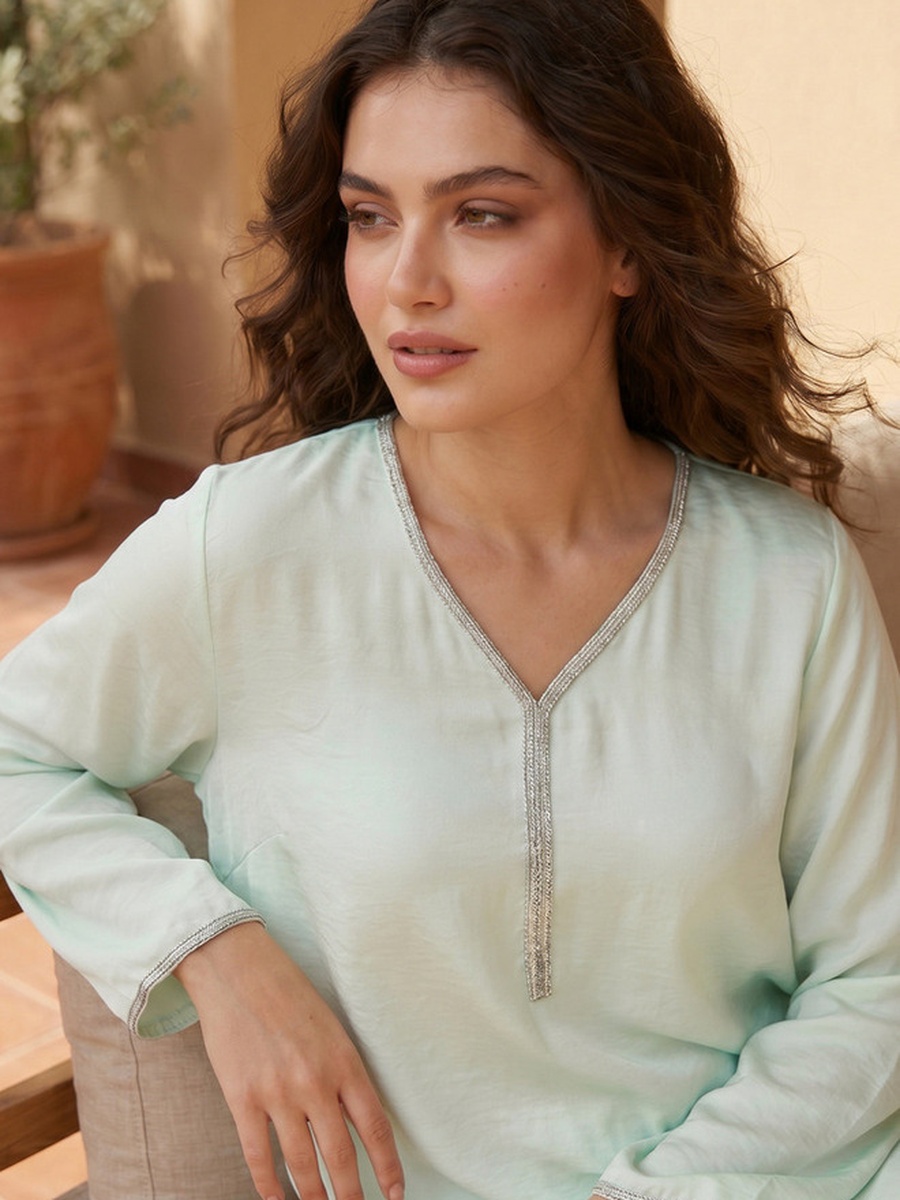 Long Sleeves Embellished Night Gown