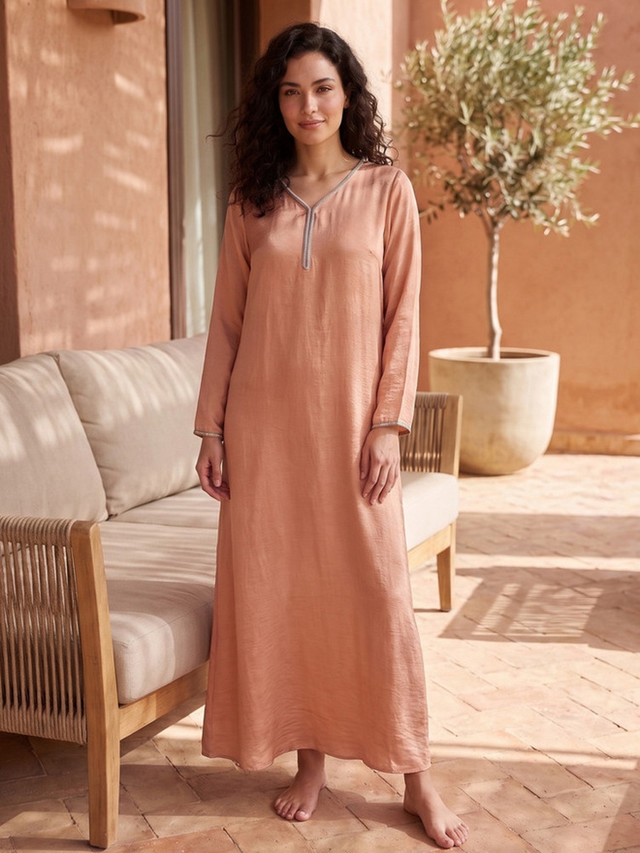 Long Sleeves Embellished Night Gown