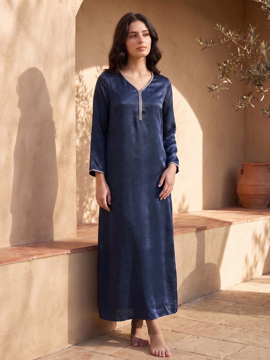Long Sleeves Embellished Night Gown