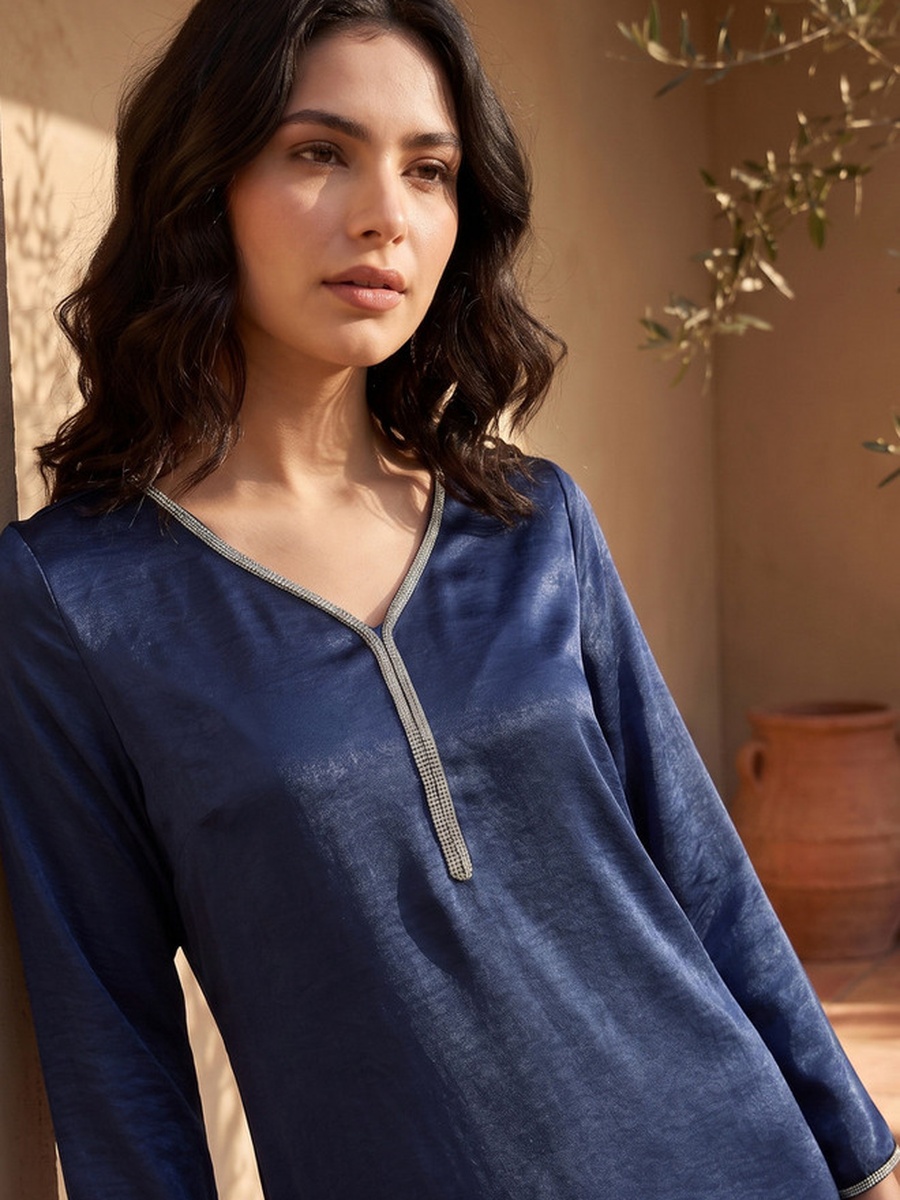 Long Sleeves Embellished Night Gown
