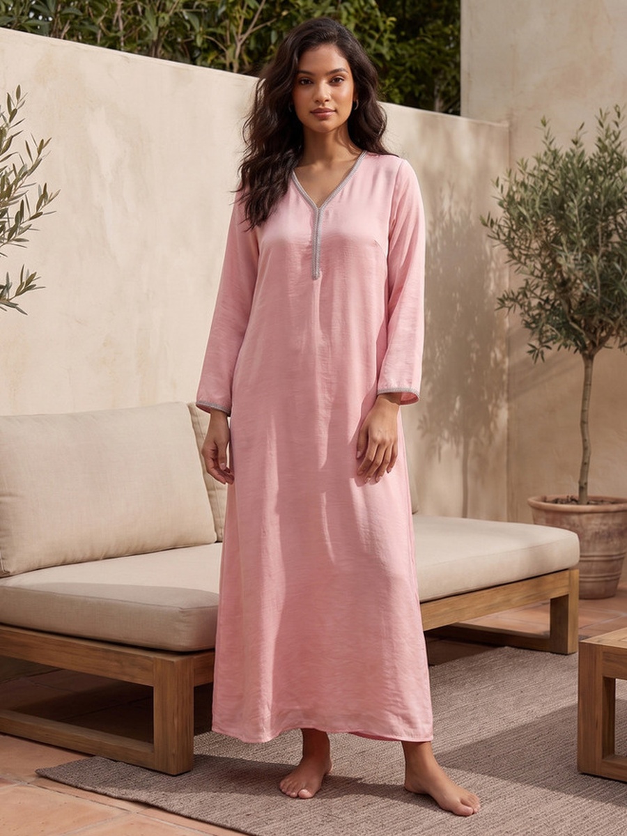 Long Sleeves Embellished Night Gown
