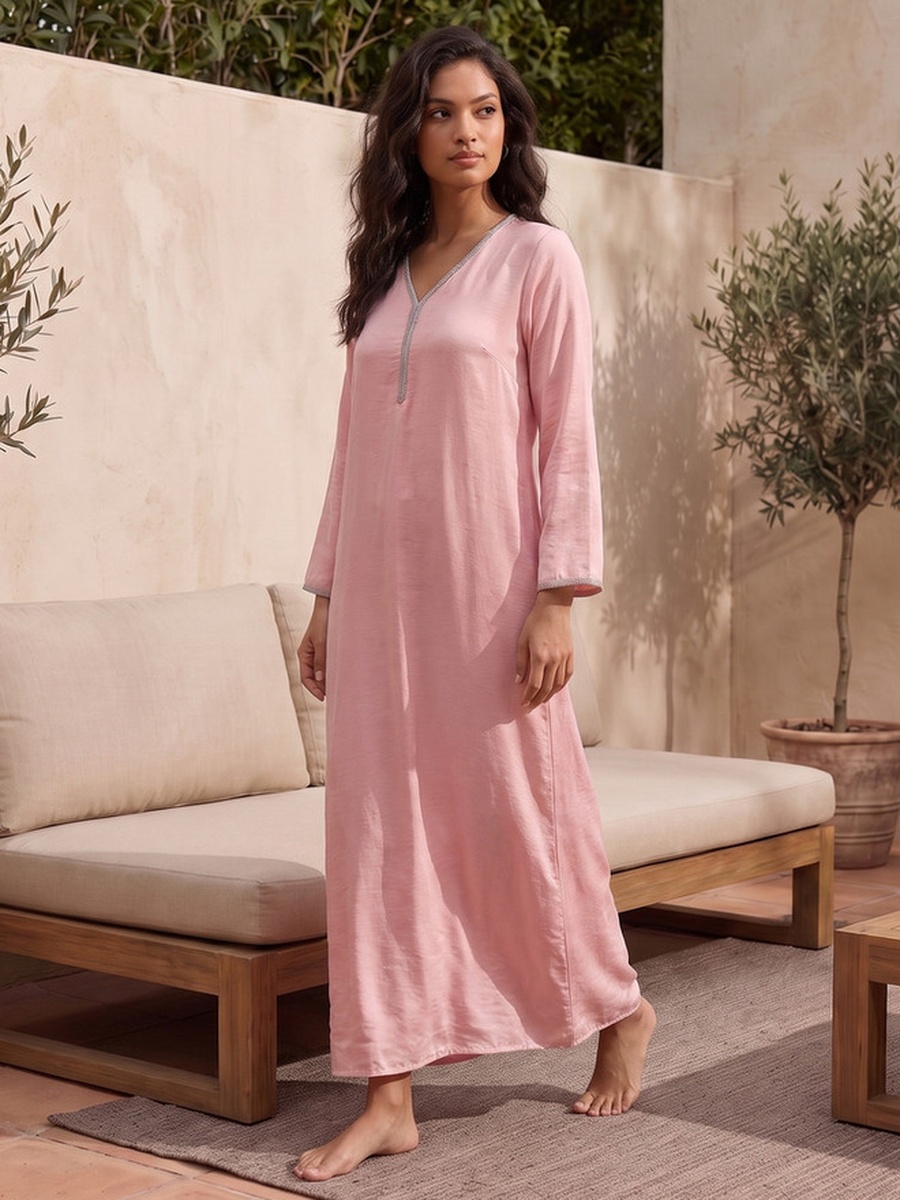 Long Sleeves Embellished Night Gown